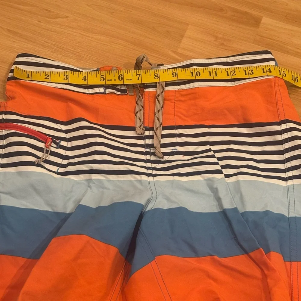 Patagonia Men's Swim Shorts‎ - Orange, Blue, and Black Stripes